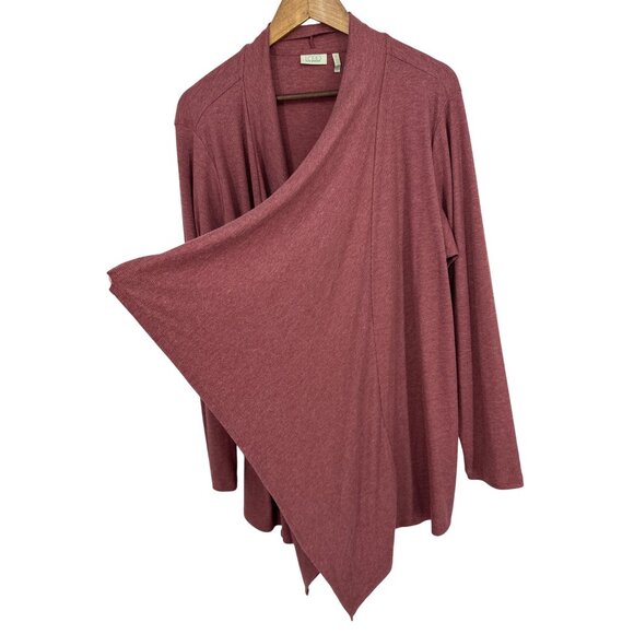 Logo Lounge Womens Open Front Cardigan Waterfall Hem Burgundy Knit 2X - Picture 2 of 8